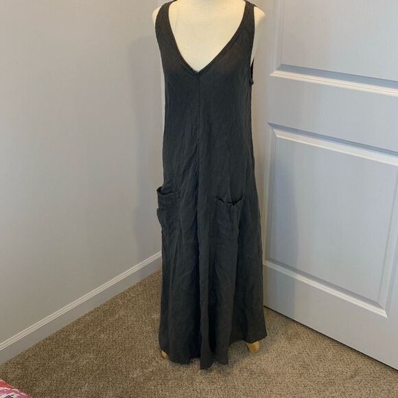 CP Shades Linen Maxi Dress Gray Sleeveless Pockets Minimalist Lagenlook MEDIUM - Picture 1 of 11